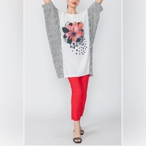 IC Collection Red  Cocoon Tunic Top Artsy With Flower print oversized